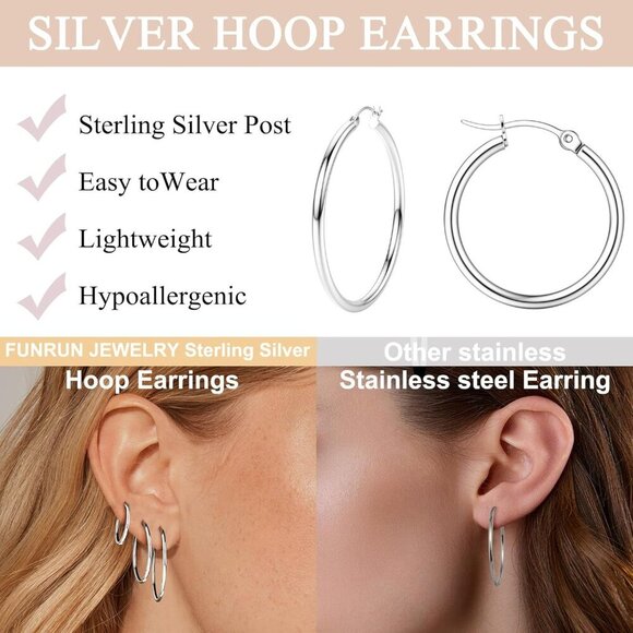 Silver Hoop 5 Pairs Women-Medium Big Stack 10/14/20/30/40mm Earrings Jewelry - Picture 5 of 6